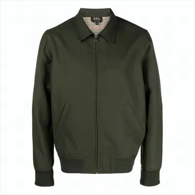 Apc Green Bomber Jacket With Ribbed Details In Black