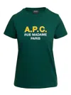 APC GREEN CREWNECK T-SHIRT WITH FRONT LOGO PRINT IN COTTON WOMAN