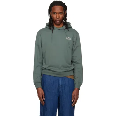 A.p.c. Green Standard 'rue Madame' Hoodie In Vert Grise / Blanc