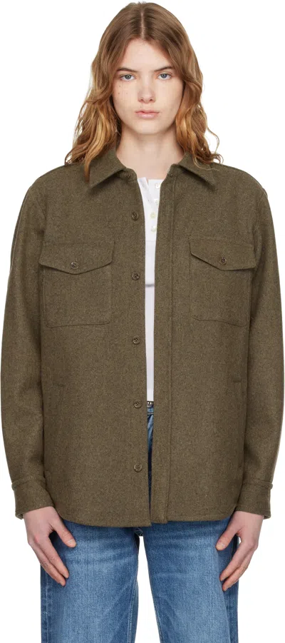 Apc Green Wool Shirt In Brown