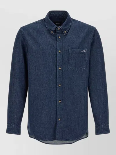 A.p.c. Greg Denim Shirt Button Down Collar In Blue