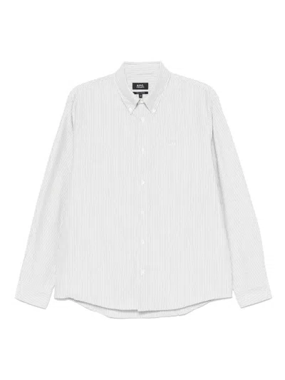 Apc Mateo Button-down Collar Pinstriped Organic Cotton Shirt In White