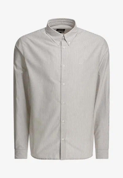A.p.c. Greg Striped Shirt In Green