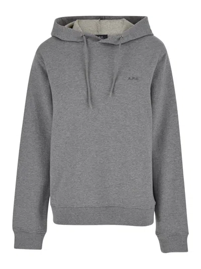 APC GREY HOODIE WITH TONAL LOGO EMBROIDERY