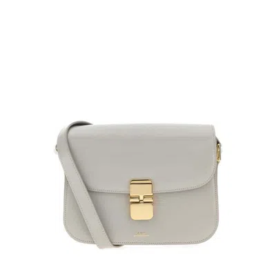 A.p.c. Grey Leather Small Grace Crossbody Bag Pearlgrey Borse A Tracolla In Gray