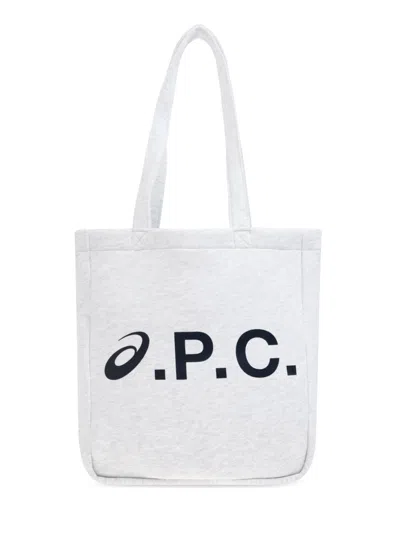 A.p.c. Grey Lou Logo Cotton Tote Bag In White