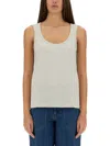 A.p.c. Grey Solid Scoop Neck Top In Gray