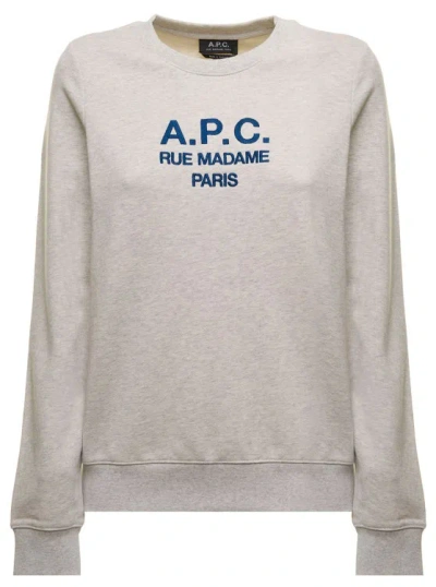 Apc Grey Tina Sweatshirt In Fleece Cotton With Logo Embroidery To The Chest