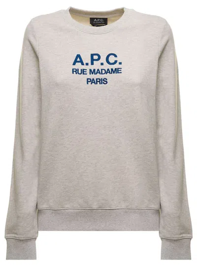 APC GREY TINA SWEATSHIRT IN FLEECE COTTON WITH LOGO EMBROIDERY TO THE CHEST A.P.C. WOMAN