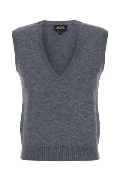 Apc Grey Wool Lise Vest In Gray