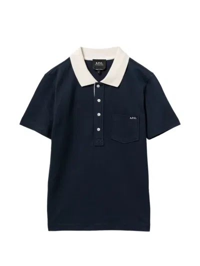 A.p.c. Half Button-up Polo In Blue