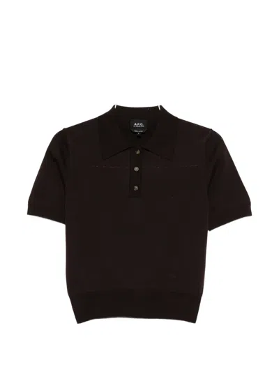 Apc Half-button Polo Shirt In Brown