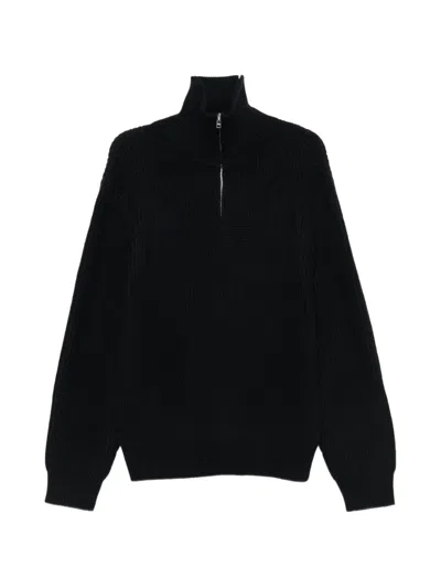 A.p.c. Half-zip Waffle-knit Sweater In Black