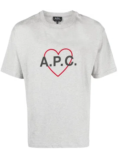 Apc Heart Logo Cotton T-shirt In 灰色