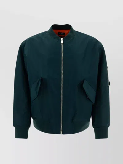 Apc High Collar Ribbed Cuffs Zip Pocket Jackets In Green