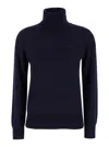Apc A.p.c. Blue High Neck Sweater With Logo Embroidery In Wool Woman In Blu