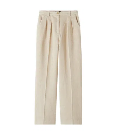 Apc A.p.c. High-rise Ecru Wide-leg Pants With Permanent Creases In Neutral