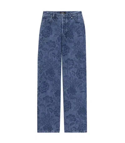 Apc High-rise Floral-print Denim Jeans With Straight Leg In Blue
