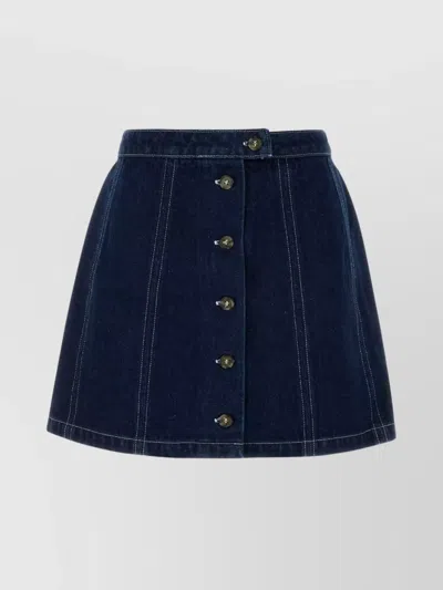 Apc High Waist Denim Skirt With Contrast Stitching In Navy
