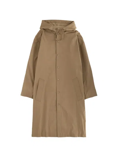 A.p.c. Hooded Trench Coat Long Cut Back Vent In Brown