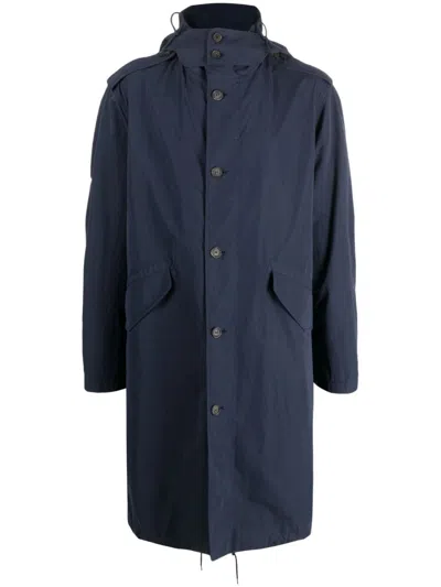 Apc Hooded Cotton-blend Parka In Blue