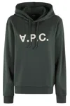 Apc A.p.c. Relaxed-fit Green Hoodie With Velvet Logo Detail In Vert Fonce Blanc