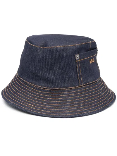 Apc A.p.c. Indigo Blue Cotton Blend Hat