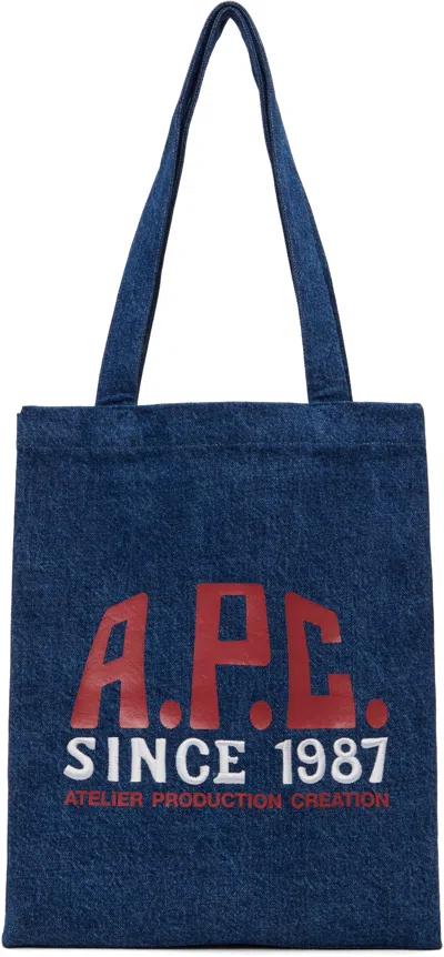 Apc Indigo Lou Carpenter Denim Tote In Ial Washed Indigo