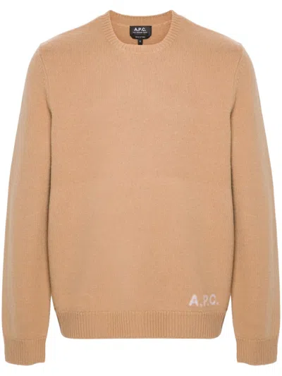 Apc Edward Logo-intarsia Wool Jumper In Camel Ecru