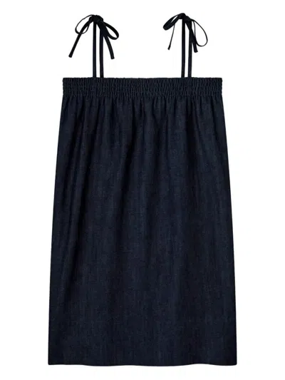 A.p.c. Iris Denim Dress Mini Straps Bows Neckline In Blue