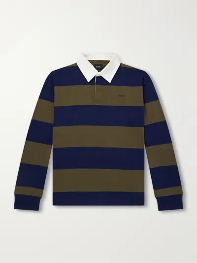 A.p.c. Isaac Logo-embroidered Striped Cotton Polo Shirt In Blue