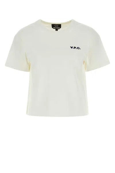 Apc Ivory Cotton T-shirt In Blancdarknavy