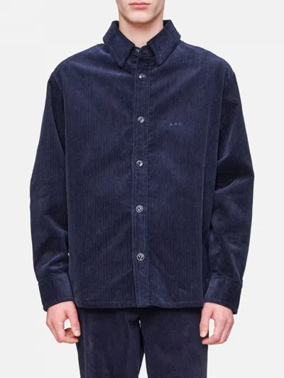 Apc Bobby Corduroy Shirt Jacket With Classic Button Closure In Blue