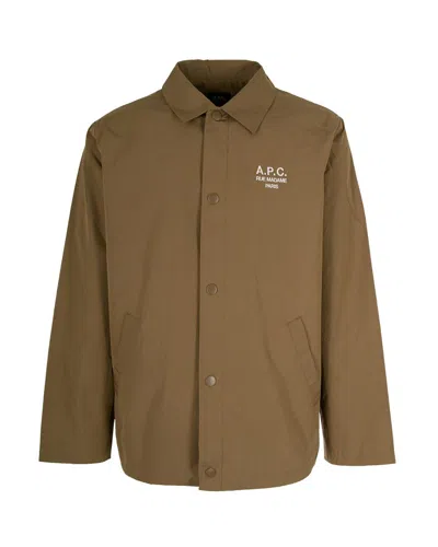 Apc Buttoned Logo-detail Shirt Jacket In Brown
