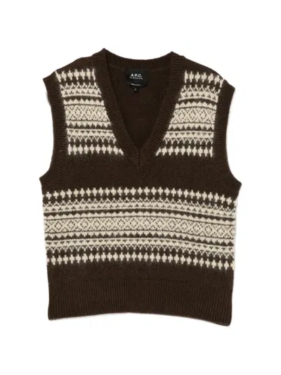 Apc V-neck Knitted Vest In Brown