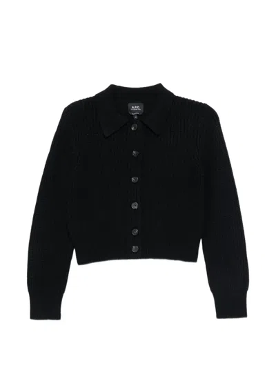 A.p.c. Jenn Ribbed-knit Cardigan In Black