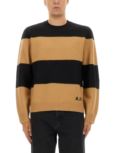 Apc A.p.c. A.p.c. Edwardo Striped Wool Jumper In Brown
