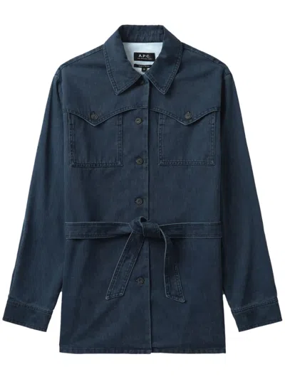Apc Joann Belted Denim Jacket In Blue