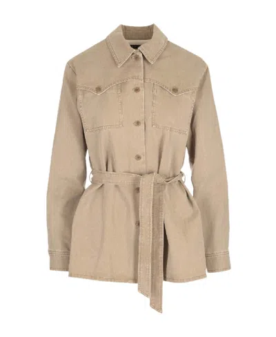 Apc Joann Belted Denim Jacket In Beige
