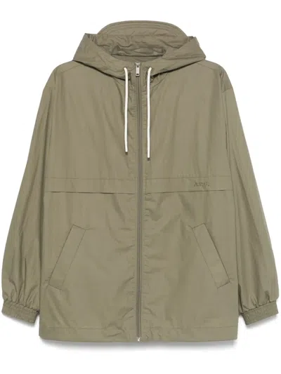 Apc A.p.c. Joe Drawstring Hooded Windbreaker In Green