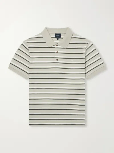 A.p.c. Joe Striped Cotton-piqué Polo Shirt In Gray