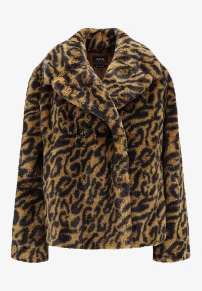 Apc Johanna Animal Print Faux Fur Coat