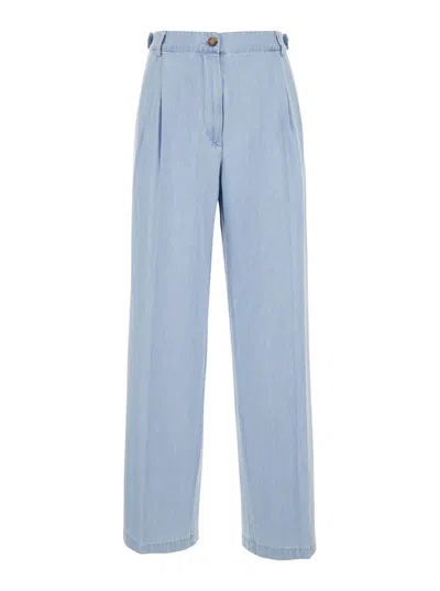 APC 'JOSEON' LIGHT BLUE PANTS WITH BELT LOOPS AND PLEATS ON THE FRONT
