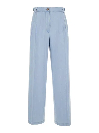 APC 'JOSEON' LIGHT BLUE PANTS WITH BELT LOOPS AND PLEATS ON THE FRONT IN COTTON WOMAN