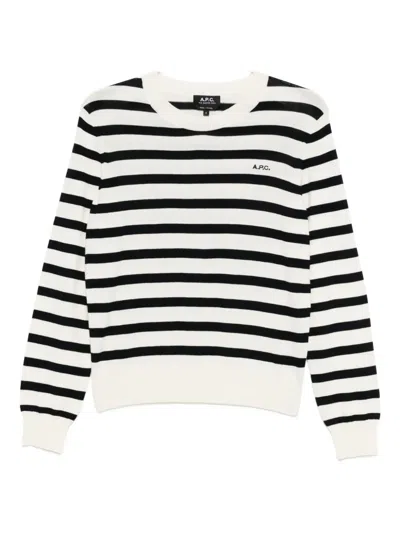 Apc Josepha Striped Crew-neck Jumper In White