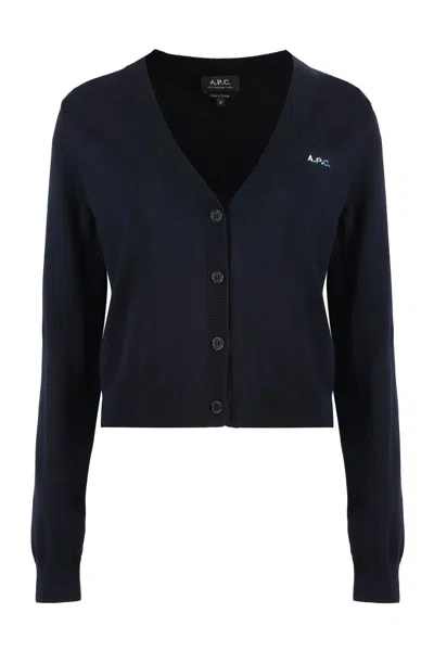 Apc A.p.c. Josephine Logo Detail Cotton Cardigan In Blue