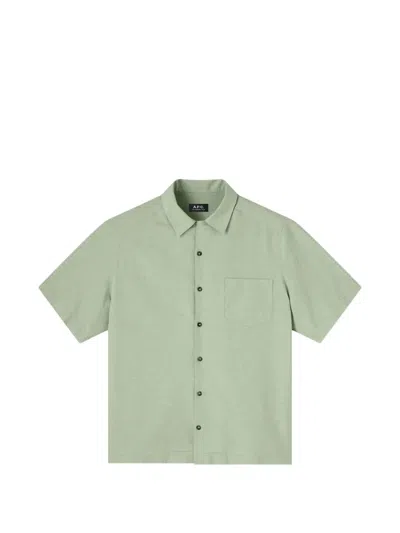 A.p.c. Jude Bowling-collar Short-sleeved Shirt In Green