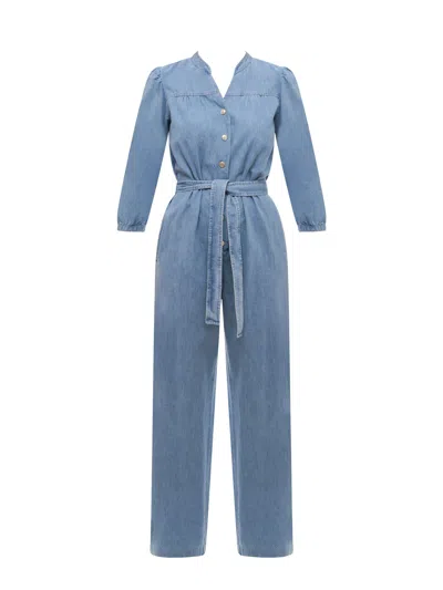 Apc Belted Denim Jumpsuit In Blue