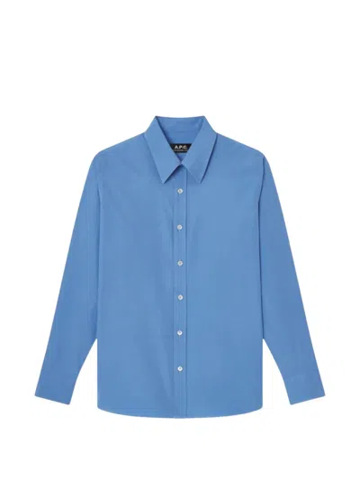 A.p.c. Kayla Button-down Long-sleeve Shirt In Blue