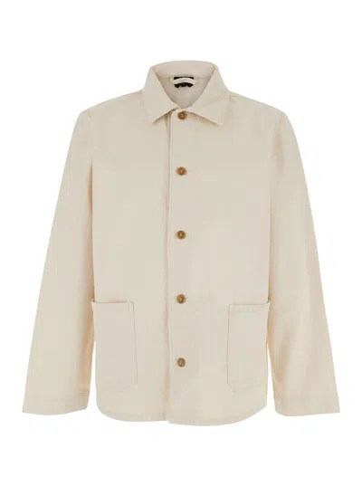 APC 'KERLOUAN' BEIGE JACKET WITH CLASSIC COLLAR AND FRONT BUTTON CLOSURE